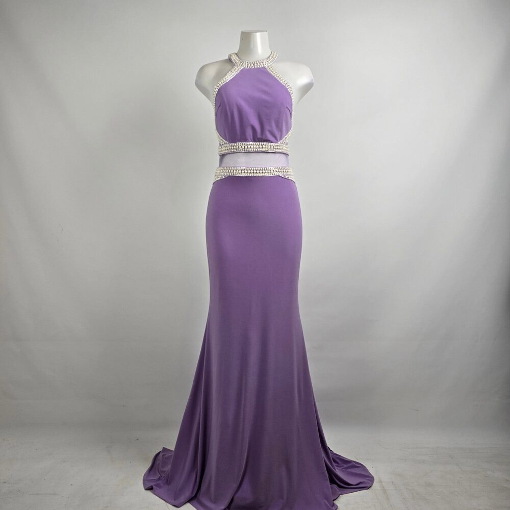 Lucci Lu Purple & White Beaded Grad Eventwear Gown Size 8